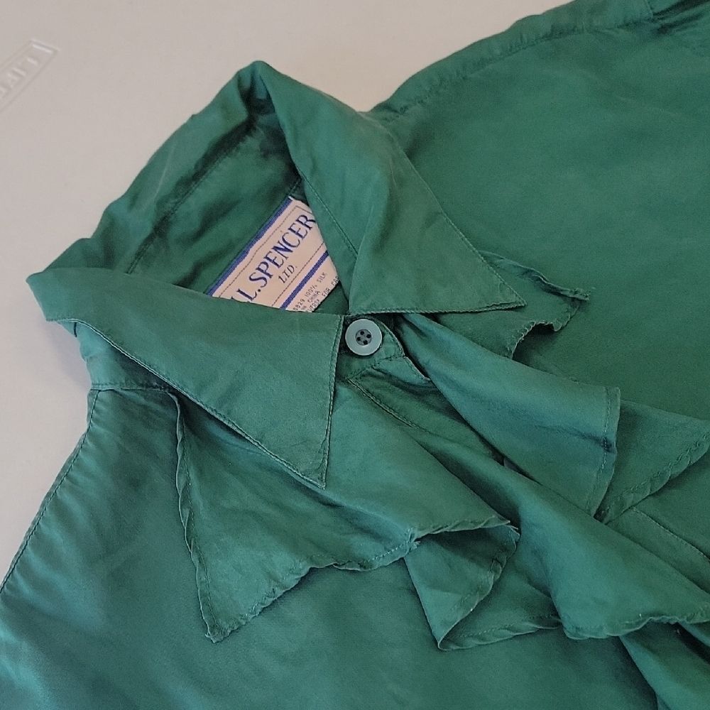 H.L. Spencer (Vintage) VTG Silk Blouse Green Size S Vintage - Picture 11 of 11